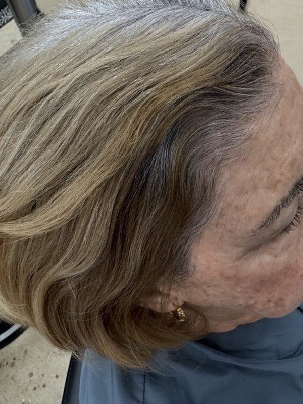 Before: visible grey roots with dull tone